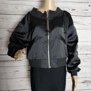 Alpha & Omega Interstellar Bomber Jacket Black Satin Small